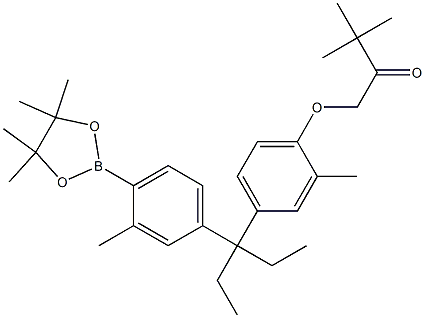 3,3-dimethyl-1-(2-methyl-4-(3-(3-methyl-4-(4,4,5,5-tetramethyl-1,3,2-dioxaborolan-2-yl)phenyl)pentan-3-yl)phenoxy)butan-2-one Struktur