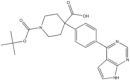 4-(4-(7H-pyrrolo[2,3-d]pyrimidin-4-yl)phenyl)-1-(tert-butoxycarbonyl)piperidine-4-carboxylic acid Struktur