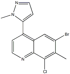 6-bromo-8-chloro-7-methyl-4-(1-methyl-1H-pyrazol-5-yl)quinoline Struktur