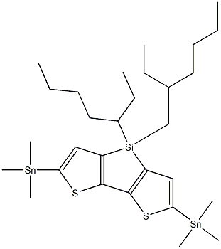 7-(2-Ethyl-hexyl)-7-(1-ethyl-pentyl)-2,5-bis-trimethylstannanyl-7H-3,4-dithia-7-sila-cyclopenta[a]pentalene Struktur