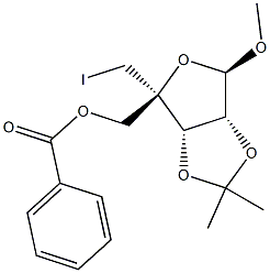 5-O-Benzoyl-4-C-iodomethyl-2,3-O-isopropylidene-1-O-methyl-beta-D-ribofuranose Struktur