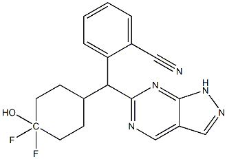 2-[1-(4,4-Difluoro-cyclohexyl)-4-hydroxy-1H-pyrazolo[3,4-d]pyrimidin-6-ylmethyl]-benzonitrile Struktur