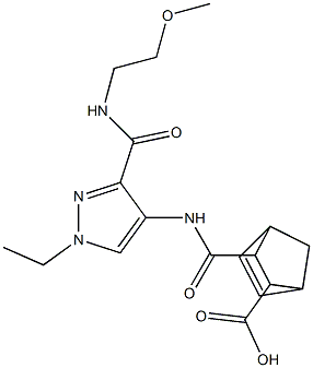 3-((1-ethyl-3-((2-methoxyethyl)carbamoyl)-1H-pyrazol-4-yl)carbamoyl)bicyclo[2.2.1]hept-5-ene-2-carboxylic acid Structure