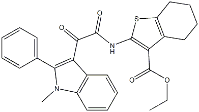 ethyl 2-(2-(1-methyl-2-phenyl-1H-indol-3-yl)-2-oxoacetamido)-4,5,6,7-tetrahydrobenzo[b]thiophene-3-carboxylate Struktur