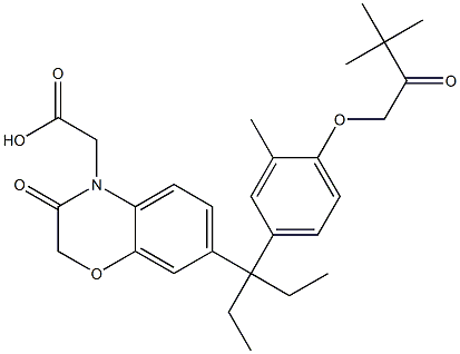 2-(7-(3-(4-(3,3-dimethyl-2-oxobutoxy)-3-methylphenyl)pentan-3-yl)-3-oxo-2H-benzo[b][1,4]oxazin-4(3H)-yl)acetic acid Struktur