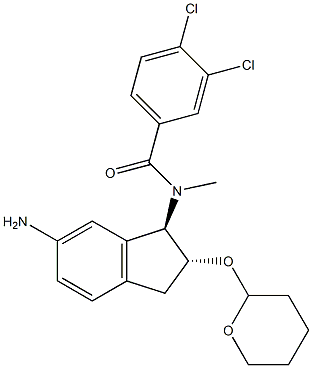 N-((1R,2R)-6-amino-2-(tetrahydro-2H-pyran-2-yloxy)-2,3-dihydro-1H-inden-1-yl)-3,4-dichloro-N-methylbenzamide Struktur