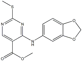 4-(Benzo[1,3]dioxol-5-ylamino)-2-methylsulfanyl-pyrimidine-5-carboxylic acid methyl ester Struktur