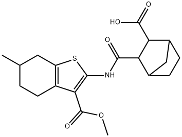 3-((3-(methoxycarbonyl)-6-methyl-4,5,6,7-tetrahydrobenzo[b]thiophen-2-yl)carbamoyl)bicyclo[2.2.1]heptane-2-carboxylic acid Struktur