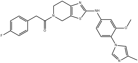 2-(4-Fluorophenyl)-1-(2-((3-methoxy-4-(4-methyl-1H-imidazol-1-yl)phenyl)amino)-6,7-dihydrothiazolo[5,4-c]pyridin-5(4H)-yl)ethanone Struktur