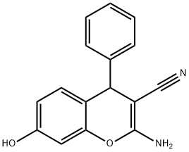 2-amino-7-hydroxy-4-phenyl-4H-chromene-3-carbonitrile Struktur