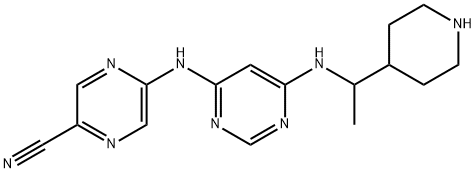 5-((6-((1-(Piperidin-4-yl)ethyl)amino)pyrimidin-4-yl)amino)pyrazine-2-carbonitrile Struktur