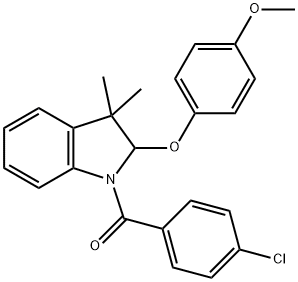 (4-Chlorophenyl)(2-(4-methoxyphenoxy)-3,3-dimethylindolin-1-yl)methanone Struktur