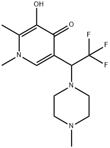 3-Hydroxy-1,2-dimethyl-5-(2,2,2-trifluoro-1-(4-methylpiperazin-1-yl)ethyl)pyridin-4(1H)-one Struktur