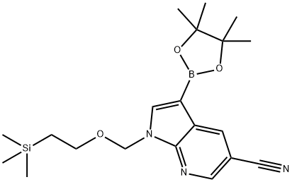 3-(tetramethyl-1,3,2-dioxaborolan-2-yl)-1-{[2-(trimethylsilyl)ethoxy]methyl}-1H-pyrrolo[2,3-b]pyridine-5-carbonitrile Struktur