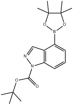 tert-butyl 4-(tetramethyl-1,3,2-dioxaborolan-2-yl)indazole-1-carboxylate Struktur