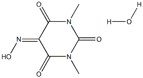 5-hydroxyimino-1,3-dimethyl-1,3-diazinane-2,4,6-trione monohydrate Struktur