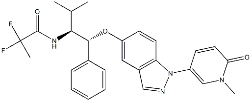 2,2-difluoro-N-((1R,2S)-3-methyl-1-((1-(1-methyl-6-oxo-1,6-dihydropyridin-3-yl)-1H-indazol-5-yl)oxy)-1-phenylbutan-2-yl)propanamide Struktur