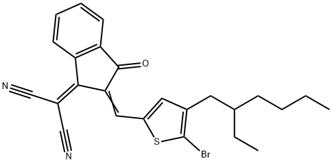 2-(2-((5-bromo-4-(2-ethylhexyl)thiophen-2-yl)methylene)-3-oxo-2,3-dihydro-1H-inden-1-ylidene)malononitrile Struktur