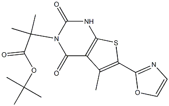 tert-butyl 2-methyl-2-(5-methyl-6-(oxazol-2-yl)-2,4-dioxo-1,2-dihydrothieno[2,3-d]pyrimidin-3(4H)-yl)propanoate Struktur