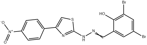 (E)-2,4-dibromo-6-((2-(4-(4-nitrophenyl)thiazol-2-yl)hydrazono)methyl)phenol Struktur