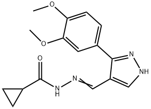 (E)-N'-((3-(3,4-dimethoxyphenyl)-1H-pyrazol-4-yl)methylene)cyclopropanecarbohydrazide Struktur