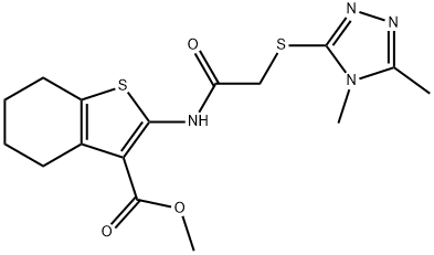 methyl 2-(2-((4,5-dimethyl-4H-1,2,4-triazol-3-yl)thio)acetamido)-4,5,6,7-tetrahydrobenzo[b]thiophene-3-carboxylate Struktur