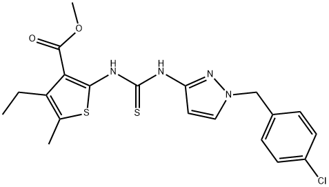 methyl 2-(3-(1-(4-chlorobenzyl)-1H-pyrazol-3(2H)-ylidene)thioureido)-4-ethyl-5-methylthiophene-3-carboxylate Struktur