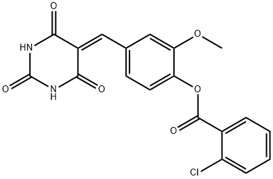 2-methoxy-4-((2,4,6-trioxotetrahydropyrimidin-5(2H)-ylidene)methyl)phenyl 2-chlorobenzoate Structure