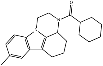 cyclohexyl(8-methyl-3a,4,5,6-tetrahydro-1H-pyrazino[3,2,1-jk]carbazol-3(2H)-yl)methanone Struktur