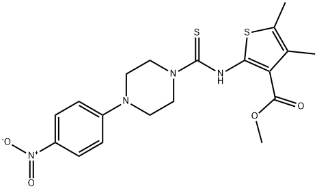 methyl 4,5-dimethyl-2-(4-(4-nitrophenyl)piperazine-1-carbothioamido)thiophene-3-carboxylate Struktur