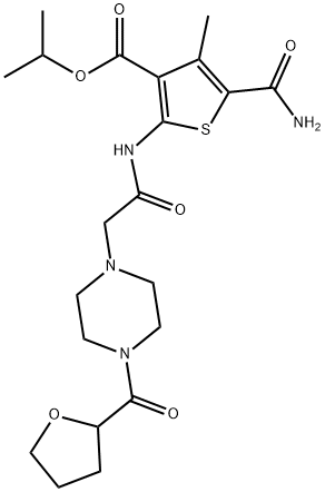 isopropyl 5-carbamoyl-4-methyl-2-(2-(4-(tetrahydrofuran-2-carbonyl)piperazin-1-yl)acetamido)thiophene-3-carboxylate Struktur