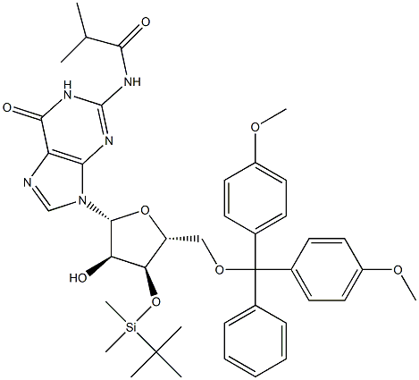 N2-isobutyryl-5'-O-(4,4'-dimethoxytrityl)-3'-O-tert-butyldimethylsilyl guanosine Struktur