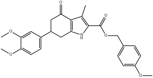 4-methoxybenzyl 6-(3,4-dimethoxyphenyl)-3-methyl-4-oxo-4,5,6,7-tetrahydro-1H-indole-2-carboxylate Struktur