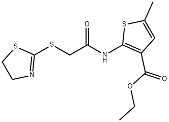 ethyl 2-(2-((4,5-dihydrothiazol-2-yl)thio)acetamido)-5-methylthiophene-3-carboxylate Struktur