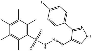 (Z)-N'-((3-(4-fluorophenyl)-1H-pyrazol-4-yl)methylene)-2,3,4,5,6-pentamethylbenzenesulfonohydrazide Struktur