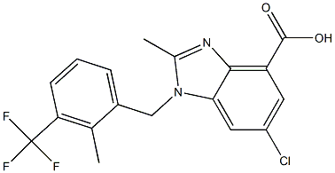 6-chloro-2-methyl-1-(2-methyl-3-(trifluoromethyl)benzyl)-1H-benzo[d]imidazole-4-carboxylic acid Struktur