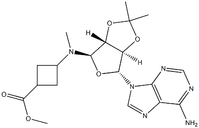 methyl 3-(((3aR,4R,6R,6aR)-6-(6-amino-9H-purin-9-yl)-2,2-dimethyltetrahydrofuro[3,4-d][1,3]dioxol-4-yl)methylamino)cyclobutanecarboxylate Struktur