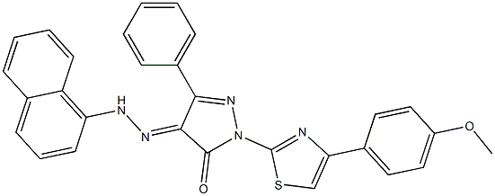 2-[4-(4-methoxyphenyl)-1,3-thiazol-2-yl]-4-(1-naphthylhydrazono)-5-phenyl-2,4-dihydro-3H-pyrazol-3-one Struktur