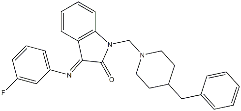 (E)-1-((4-benzylpiperidin-1-yl)methyl)-3-((3-fluorophenyl)imino)indolin-2-one Struktur