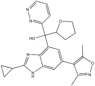 (2-cyclopropyl-6-(3,5-dimethylisoxazol-4-yl)-1H-benzo[d]imidazol-4-yl)(pyridazin-3-yl)(tetrahydrofuran-2-yl)methanol Struktur