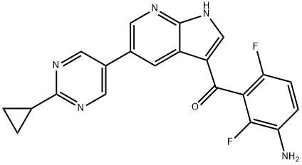 (3-amino-2,6-difluorophenyl)(5-(2-cyclopropylpyrimidin-5-yl)-1H-pyrrolo[2,3-b]pyridin-3-yl)methanone Struktur