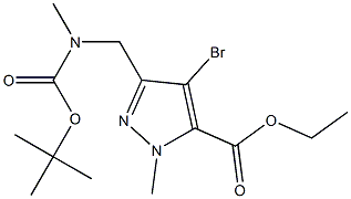 ethyl 4-bromo-3-((tert-butoxycarbonyl(methyl)amino)methyl)-1-methyl-1H-pyrazole-5-carboxylate Struktur