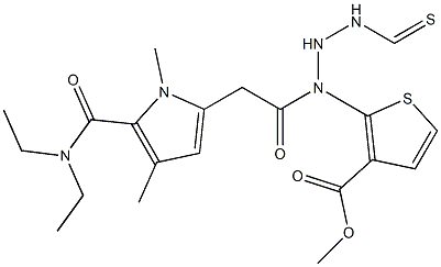 methyl 5-(diethylcarbamoyl)-4-methyl-2-(2-(2-(1-methyl-1H-pyrrol-2-yl)acetyl)hydrazinecarbothioamido)thiophene-3-carboxylate Struktur