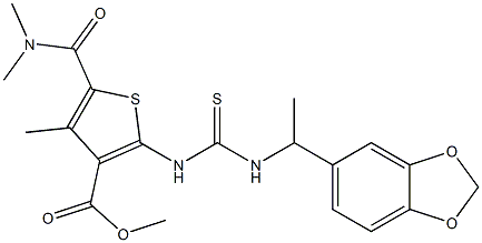 methyl 2-(3-(1-(benzo[d][1,3]dioxol-5-yl)ethyl)thioureido)-5-(dimethylcarbamoyl)-4-methylthiophene-3-carboxylate Struktur