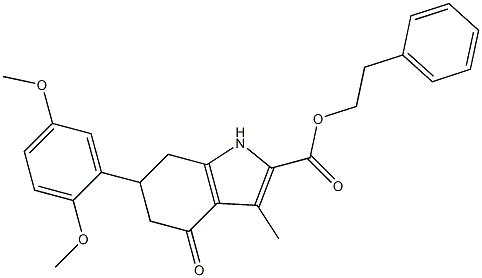 phenethyl 6-(2,5-dimethoxyphenyl)-3-methyl-4-oxo-4,5,6,7-tetrahydro-1H-indole-2-carboxylate Struktur