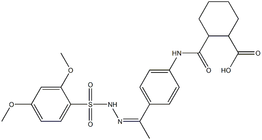 (Z)-2-((4-(1-(2-((2,4-dimethoxyphenyl)sulfonyl)hydrazono)ethyl)phenyl)carbamoyl)cyclohexanecarboxylic acid Struktur