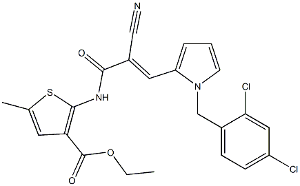 (E)-ethyl 2-(2-cyano-3-(1-(2,4-dichlorobenzyl)-1H-pyrrol-2-yl)acrylamido)-5-methylthiophene-3-carboxylate Struktur