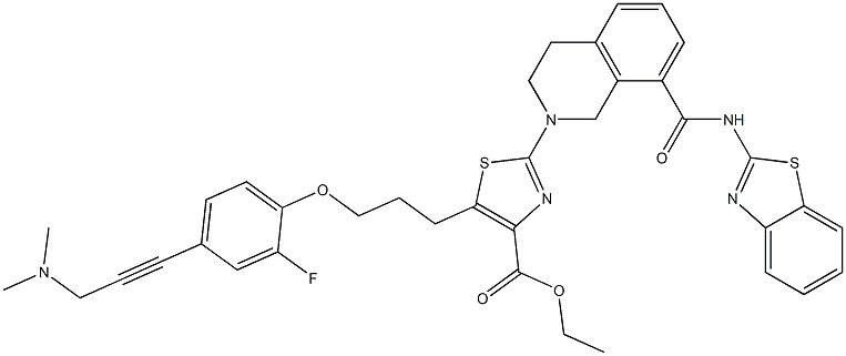 ethyl 2-(8-(benzo[d]thiazol-2-ylcarbamoyl)-3,4-dihydroisoquinolin-2(1H)-yl)-5-(3-(4-(3-(dimethylamino)prop-1-ynyl)-2-fluorophenoxy)propyl)thiazole-4-carboxylate Struktur