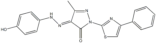 4-[(4-hydroxyphenyl)hydrazono]-5-methyl-2-(4-phenyl-1,3-thiazol-2-yl)-2,4-dihydro-3H-pyrazol-3-one Struktur