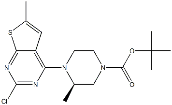 (R)-tert-butyl 4-(2-chloro-6-methylthieno[2,3-d]pyrimidin-4-yl)-3-methylpiperazine-1-carboxylate Struktur